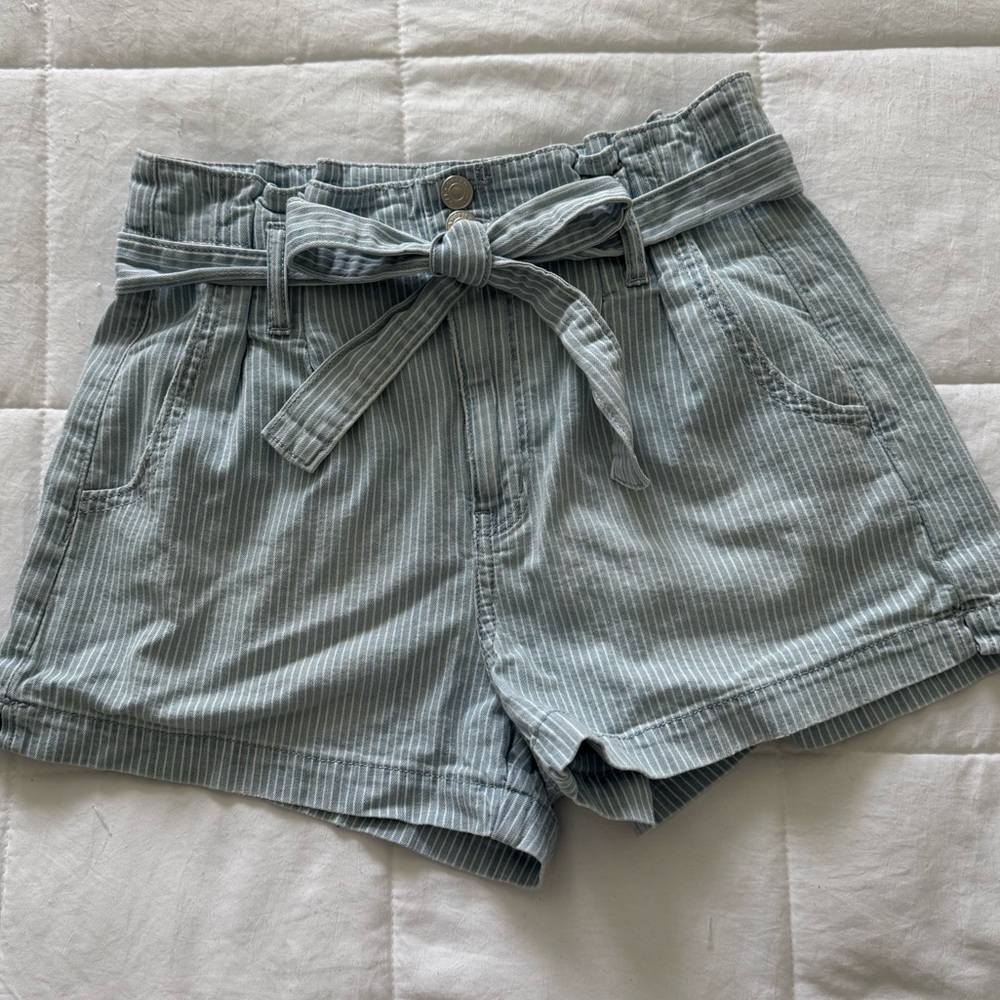 American Eagle High Waisted Striped Denim Shorts with Bow Belt